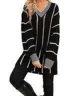 Damski Sweter z Dekoltem w Serek i Paskami