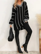 Damski Sweter z Dekoltem w Serek i Paskami