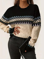 Damski Sweter z Okrągłym Dekoltem i Wzorem w Zygzaki