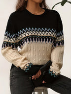 Damski Sweter z Okrągłym Dekoltem i Wzorem w Zygzaki