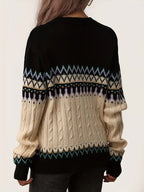 Damski Sweter z Okrągłym Dekoltem i Wzorem w Zygzaki