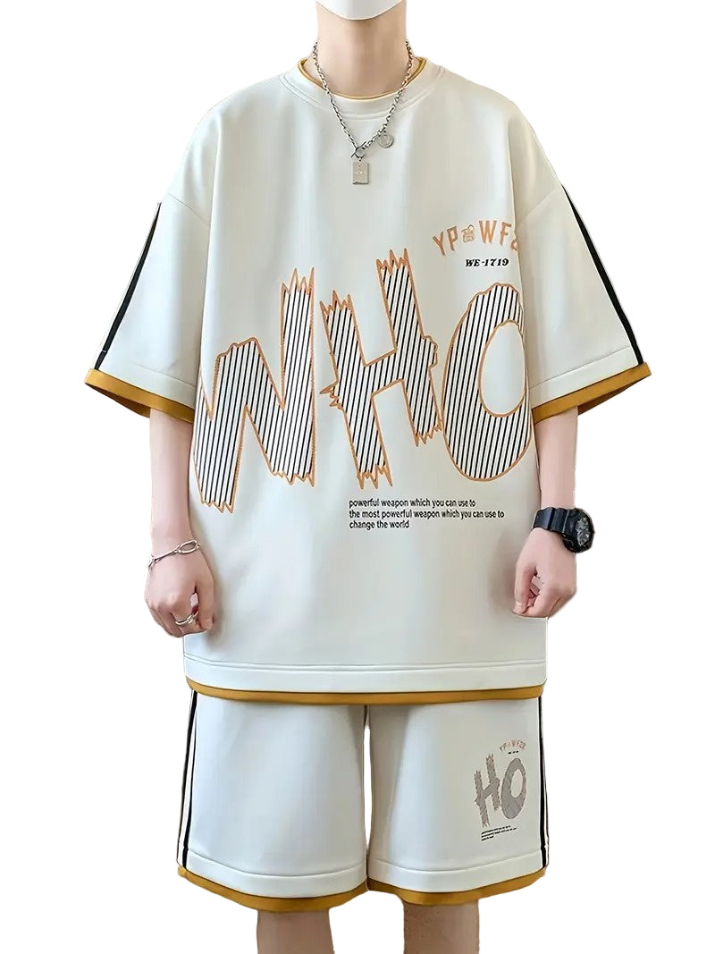 Męski Zestaw Koszula i Szorty z Nadrukiem Graficznym